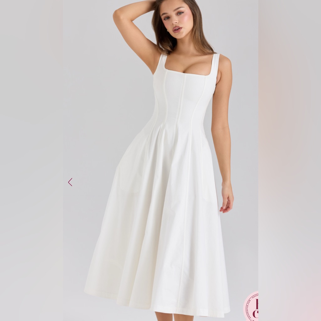 House Of Cb Mariabella Dress White Strapless Fit-And-Flare Midi Dress In Xs